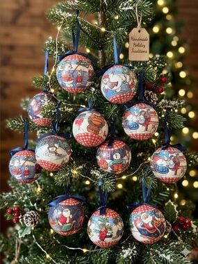 Frosty and Friends 12 Decoupage Christmas Ornaments Americana Vintage Farmhouse